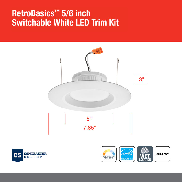 RB56 SWW5 MW M6 6'' Selectable Color Temperature Dimmable Air-Tight LED Retrofit Recessed Lighting Kit
