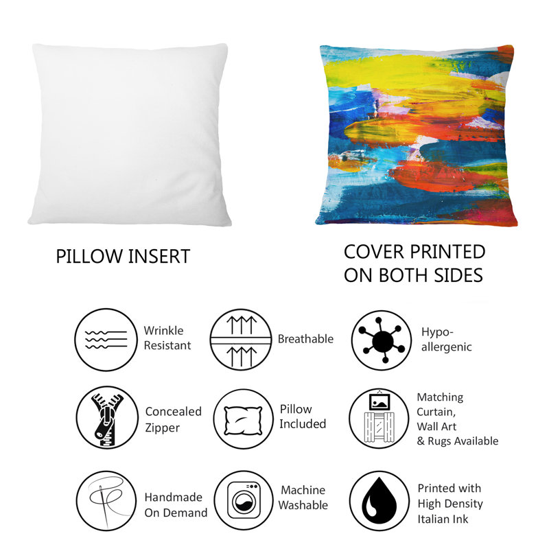 Jaune, jaune, rouge et bleu Stroke Universe - Coussin décoratif imprimé moderne 1