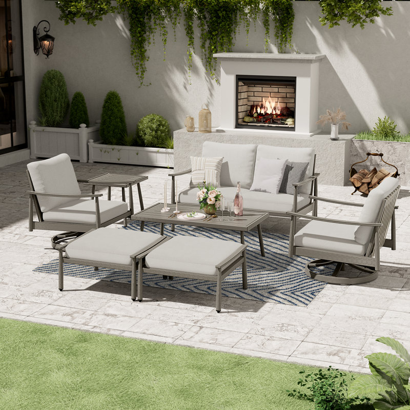 Mariene 4 - Person Patio Conversation Set with Cushions, Gray, Gray