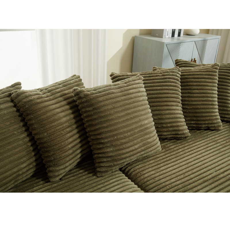 Compression Modular L-Shaped Corduroy Sofa, Green Corduroy, Right Hand Facing