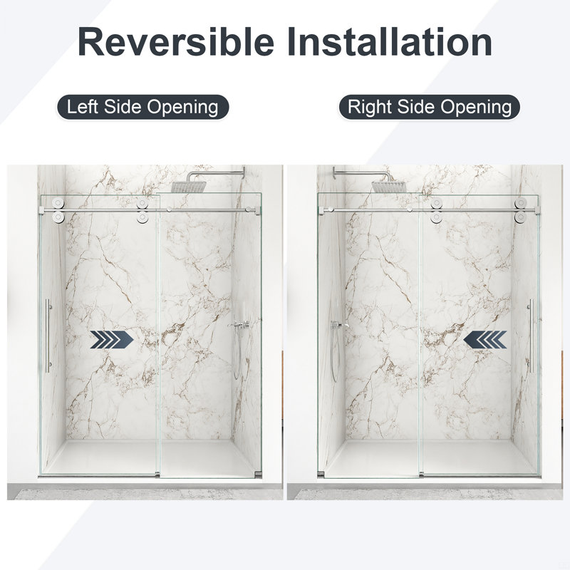 Porte de douche coulissante simple sans cadre l 56 à 60 po x H 72 po - Verre trempé transparent de 5/16 po (8 mm)