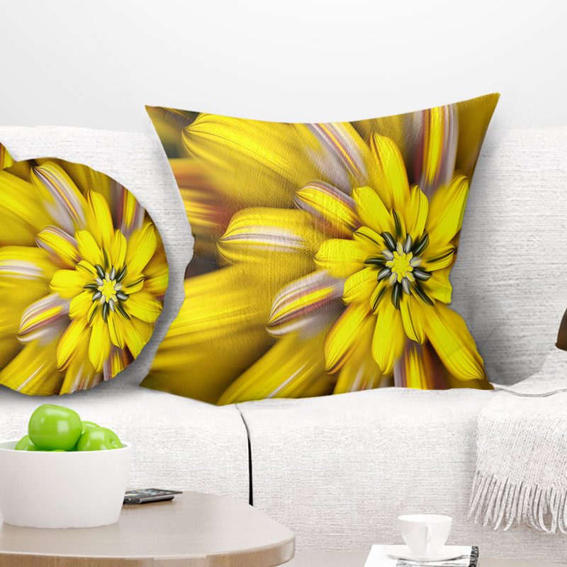 Massive Fractal Flower - Floral Printed Pillow, 16" x 16", Throw Pillow, Yellow