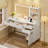 45.3’’L Modern Style Vanity Desk With Mirror, LED Lights And Power Outlet, Bedroom Makeup Vanity Table With Storage Cabinet And 4 Drawers-1181899362