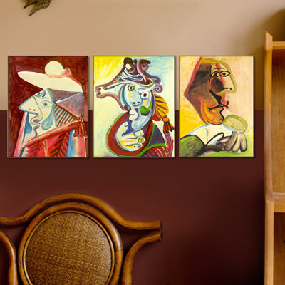 Ensemble de 3 toiles encadrées par Pablo Picasso, série d'art mural n ° 70 pour les décorations de bureau à domicile (cadre de couleur bois mince, 24 po x 32 po chaque pièce)