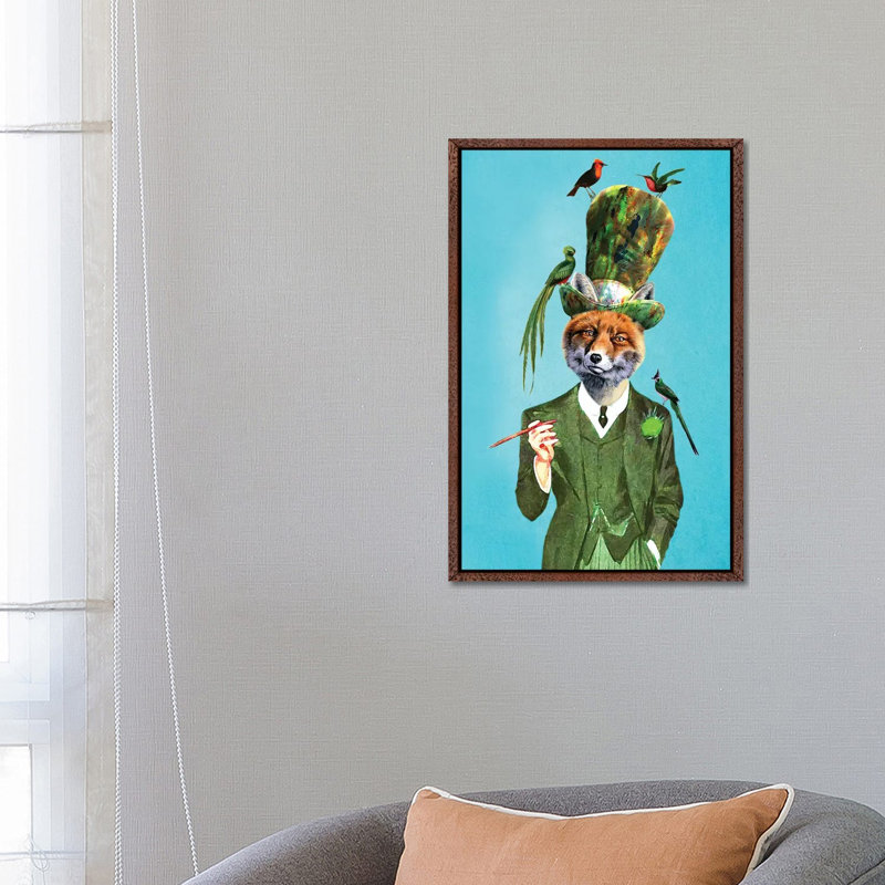 Fox With Hat And Birds by Coco De Paris - Floater Frame Print on Canvas, 66.04 cm H x 45.72 cm W