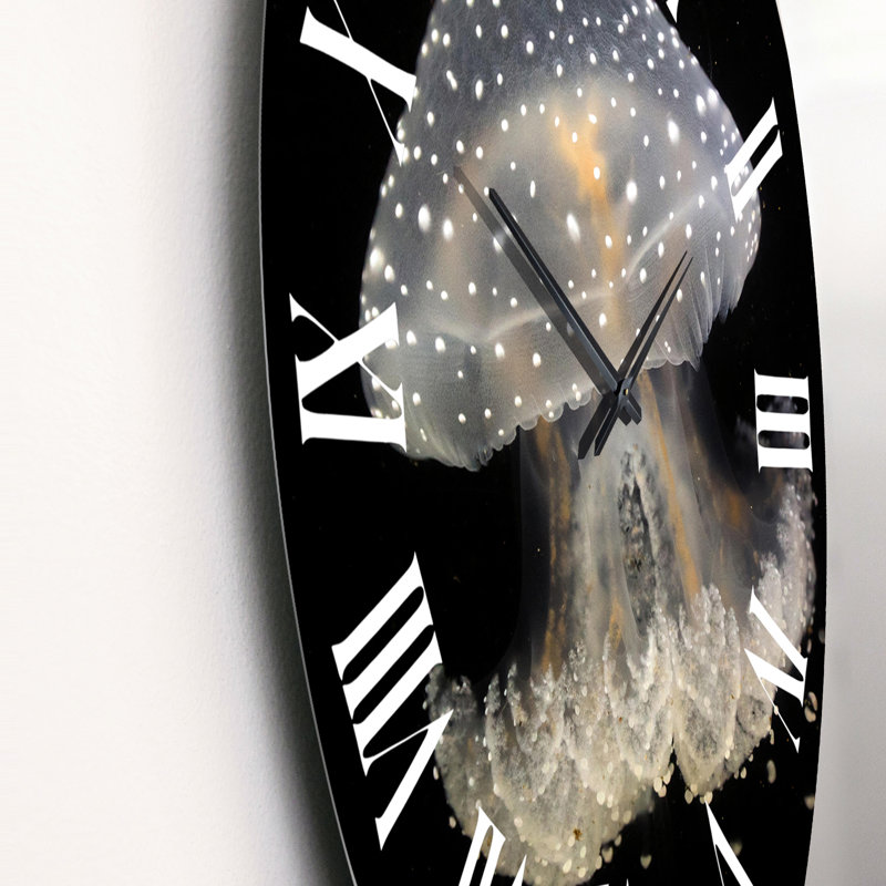 Jelly Fish On Black - horloge murale nautique et côtière, Moyen