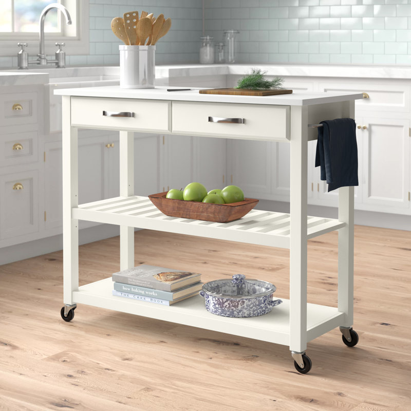 Chariot de cuisine avec plateau en granite Bart, Blanc