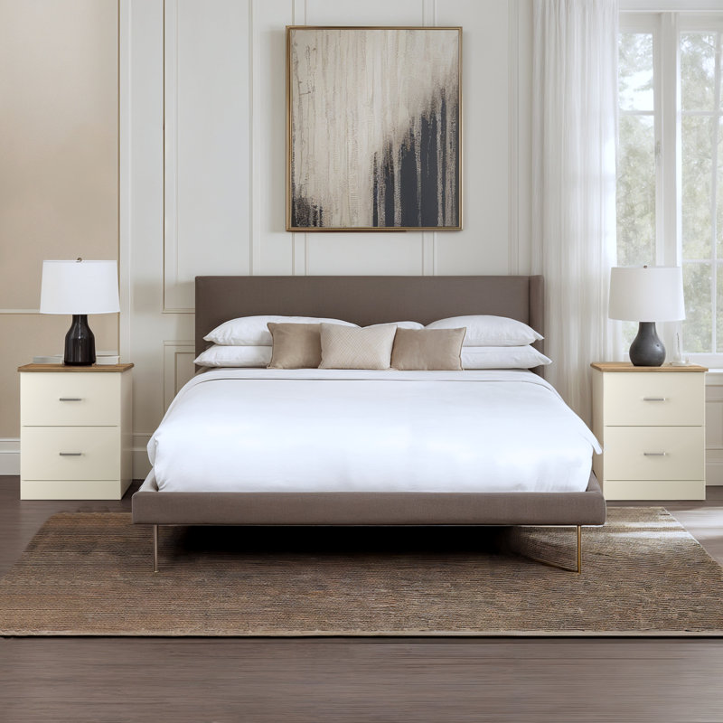 Allyannah 2 Pieces Bedroom Set, Ivory/Oak