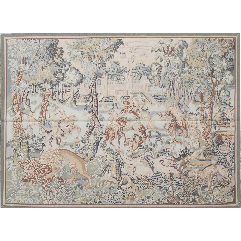 Tapis beige et bleu noué à la main de haute qualité
