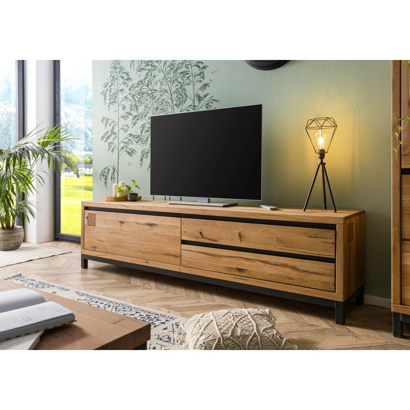 Villanders Unfinished TV Stand for TVs up to 43", Natural Oak