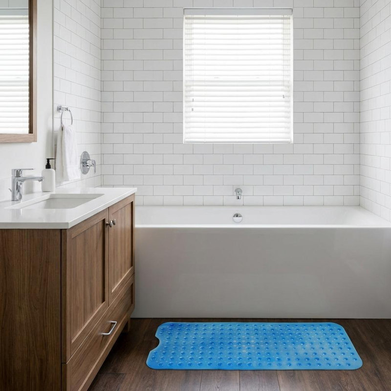 Tapis de bain ovale transparent bleu antidérapant