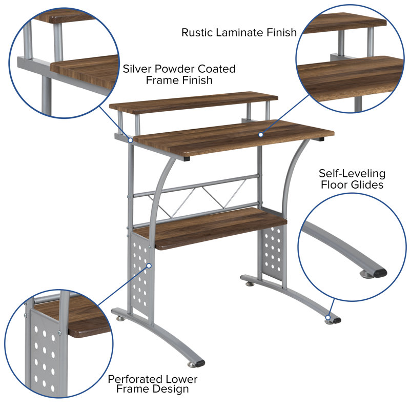 Bureau d'ordinateur Raith avec tablettes supérieures et inférieures, Érable