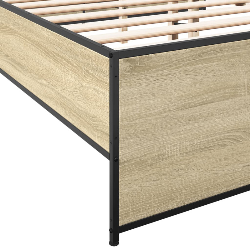 Structure de lit double durable en bois d'ingénierie chêne Sonoma