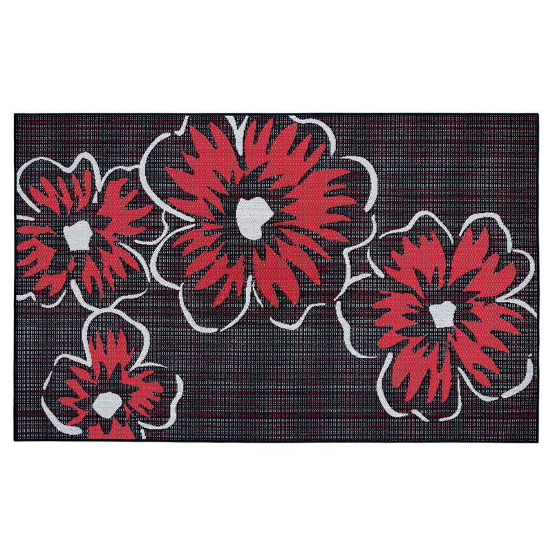 Happy Blooms Green/Pink Reversible Rectangular Synthetic Rug 5' x 8'