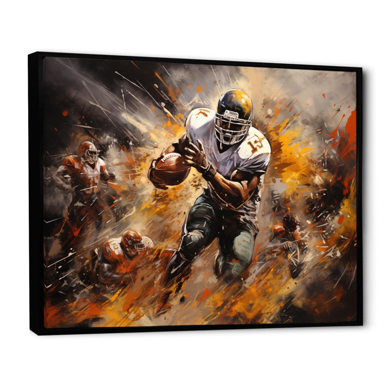 Yellow Football Abstract Victory - Sports Canvas Prints, H 24 po x l 32 po x P 1 po, Cadre flottant noir