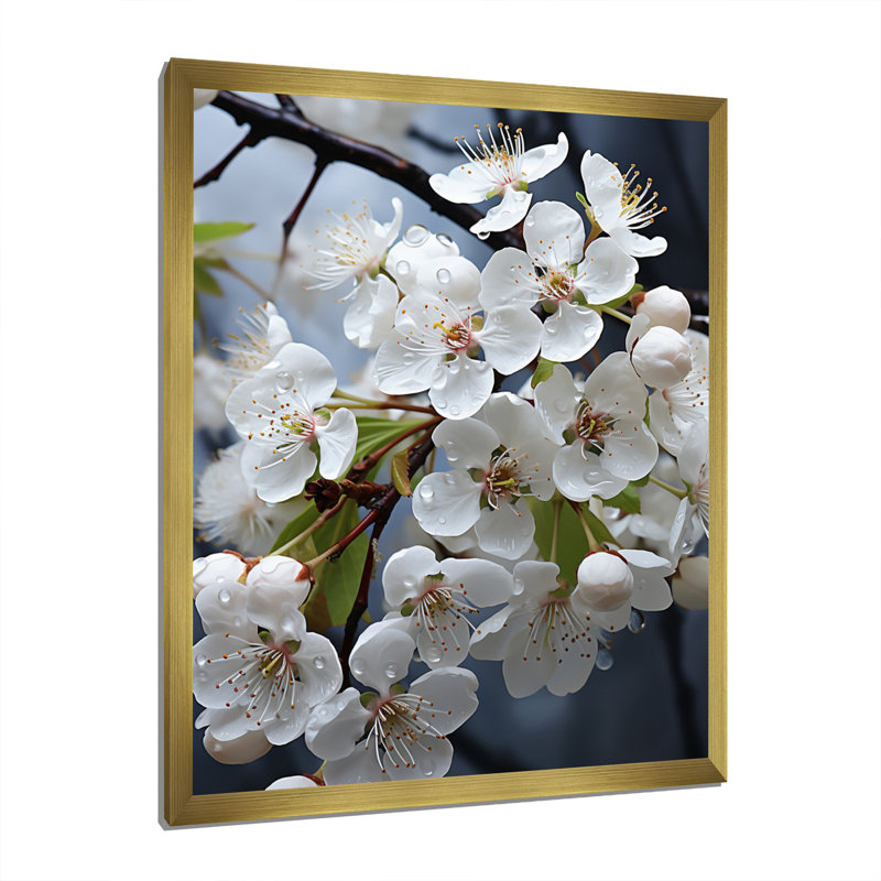 «Apple Blossom Minimalist Serenity III», reproduction sur toile florale, H 40 po x l 30 po x P 1 po, Cadre d'angle fermé doré