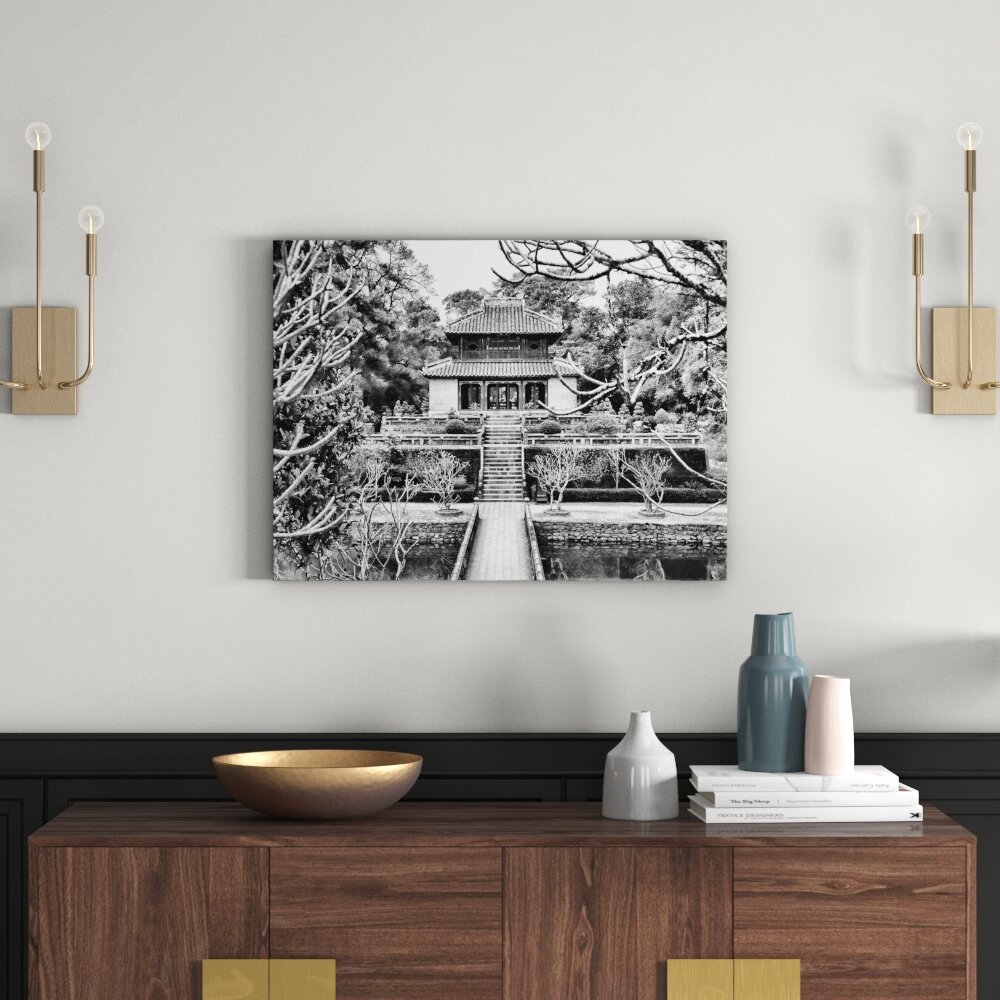 Leinwandbild Chinesischer Tempel in Monochrom