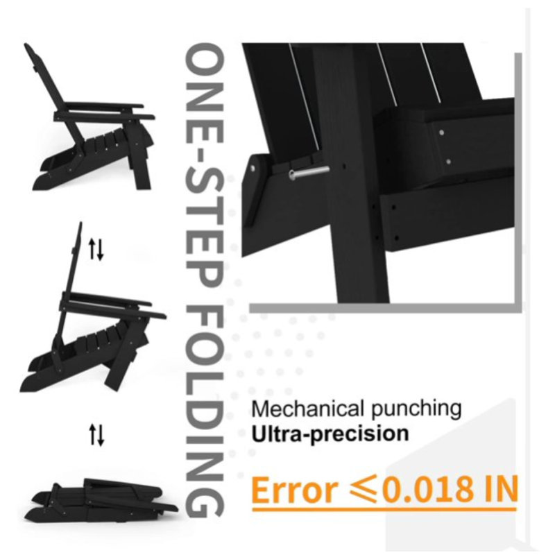 Bowlus Foldable Outdoor Adirondack Chair With Table, Black