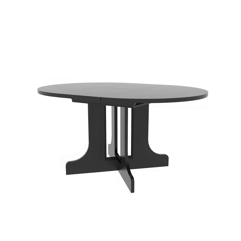 Dining Table For Farmhouse Kitchen 59X43 Inch Expandable Oval Table Top With Removable Leaf Trestle X Shaped Base, Black