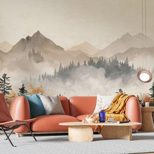 Autumn Mist Forest Mountains Mural