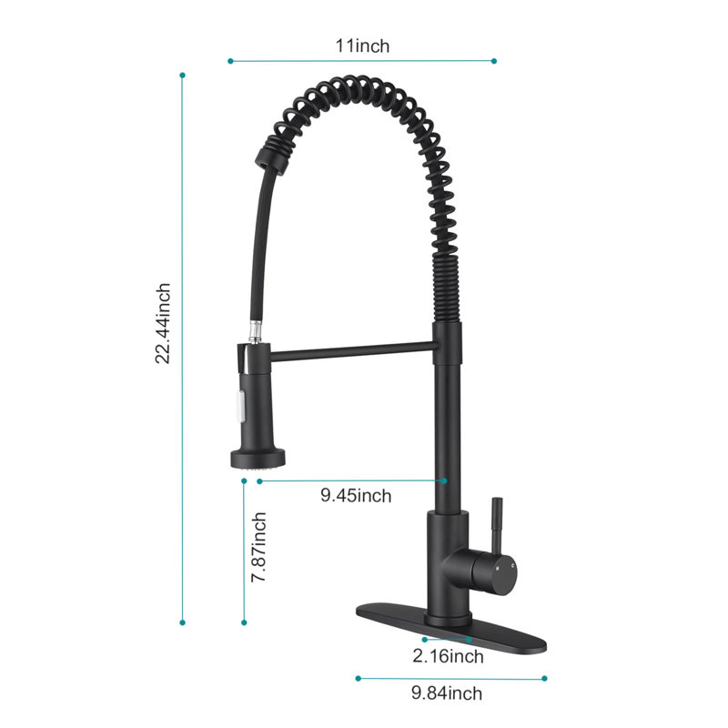 Pull Down Single Handle Spring Kitchen Faucet, Matte Black
