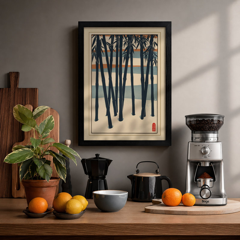 Bamboo Grove Japandi - Framed Print, A2 - 59.4 x 42.0 cm, Black