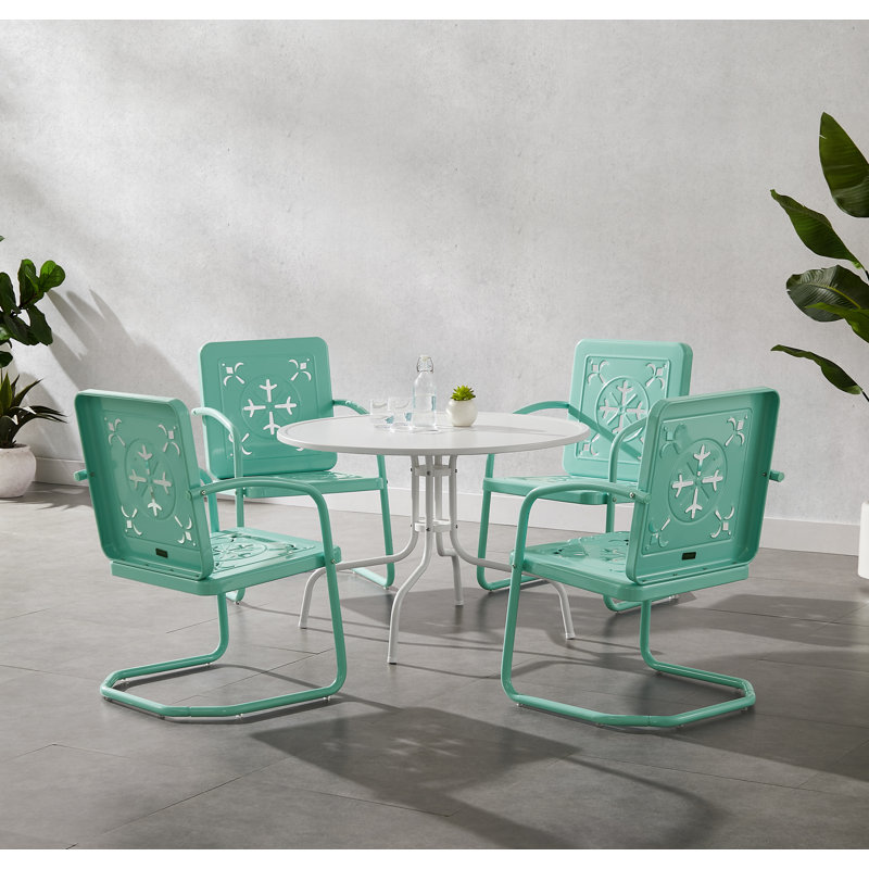 Huntingburg 5-piece Round Retro Outdoor Dining Set, Teal