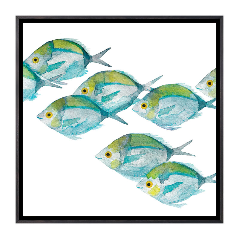 " Fishes ", No Mat, 26" H x 26" W x 1.5" D, Distressed Black Framed Canvas