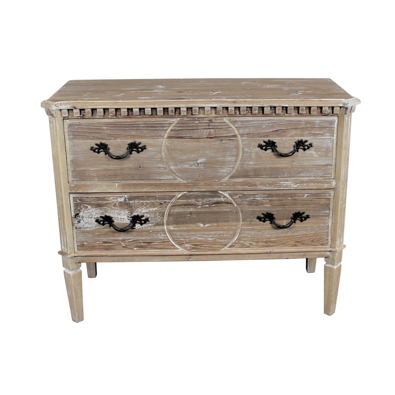 Commode 2 tiroirs Isabella, Pin blanchi