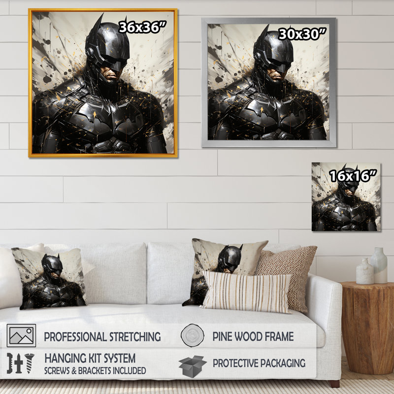 Minimalisme, obscurité, superhéros II, Cadre simple noir, H 16 po x l 16 po x P 1 po
