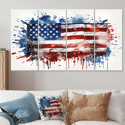 «Watercolor American Flag III - Flag Usa», art mural 4 pièces pour le salon