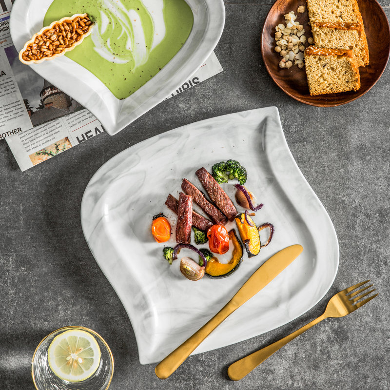 Anifer 12 Piece Porcelain China Dinnerware Set - Service for 6, Marble Grey