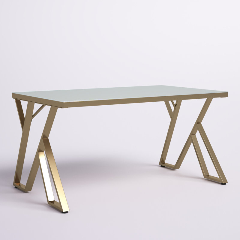 Sherry Glass Top Metal Base Dining Table, White