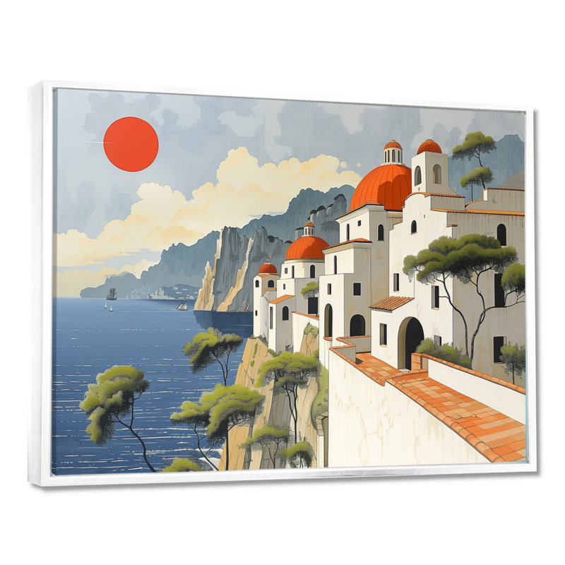Paysage rétro de la côte d'Amalfi I - Italie, art mural dans le salon, H 24 po x l 32 po x P 1 po