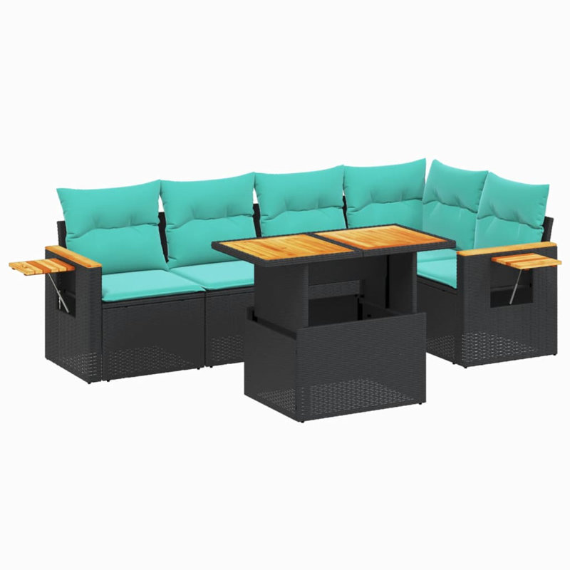  Ensemble de canapé de patio 6 pièces avec coussins en rotin de polyester, Noir, Vert