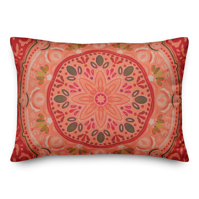 Floral Indoor/Outdoor Reversible Throw Pillow, Red, Floral 2