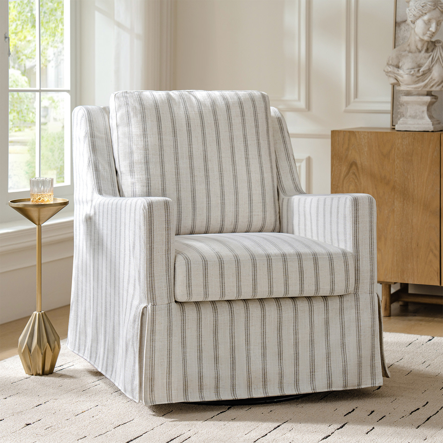 Lillie Swivel Rocking Armchair, Gray Striped