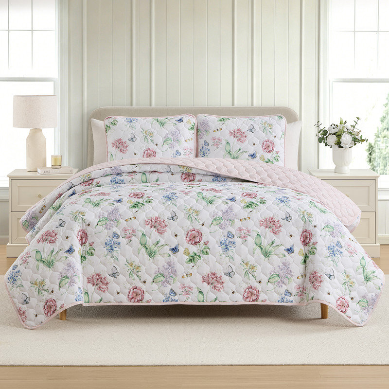 Lenox Classic Butterfly Meadow 2-Piece Quilt Set, Pink, Twin/Twin XL, Full/Queen, Pink