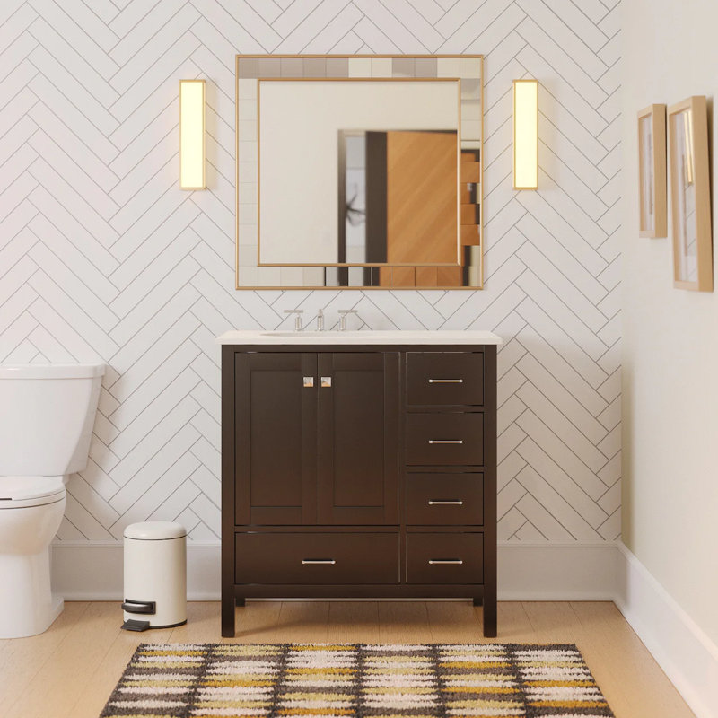 Ensemble de meuble-lavabo simple 36 po Claudett, Chocolat, Engineered White
