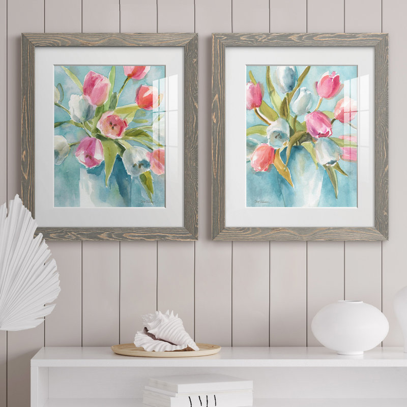Today's Tulips I - ensemble de 2 reproductions d'art sur papier, H 20 po x l 17 po x P 1 po, Cadre en papier gris, Blanc