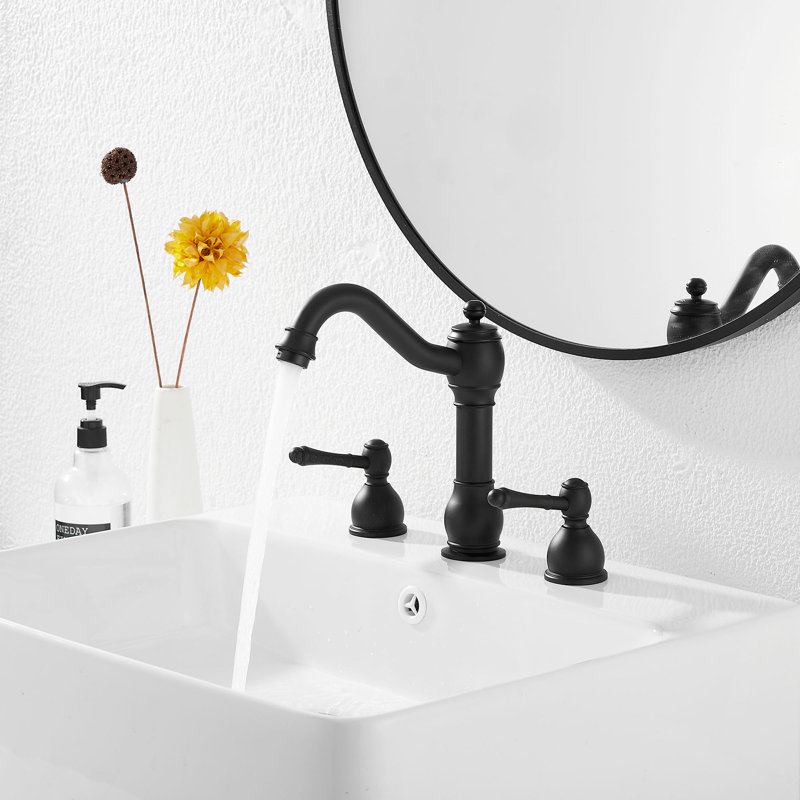 2-handle Bathroom Faucet with Drain Assembly, Matte Black