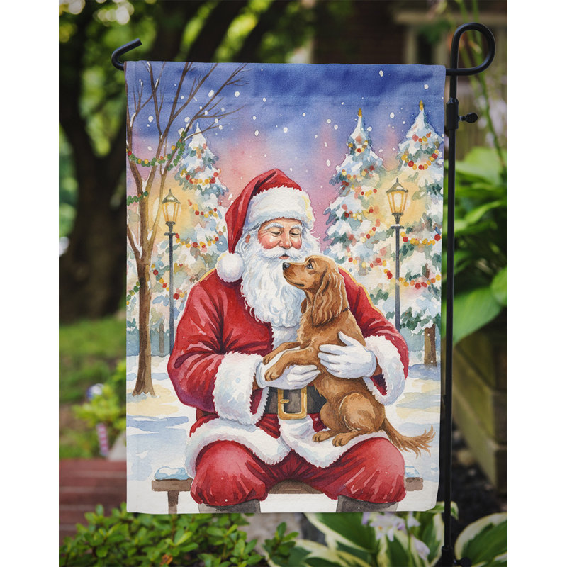 Épagneul boykin avec le drapeau du jardin du père Noël, Taille du jardin, Épagneul Boykin