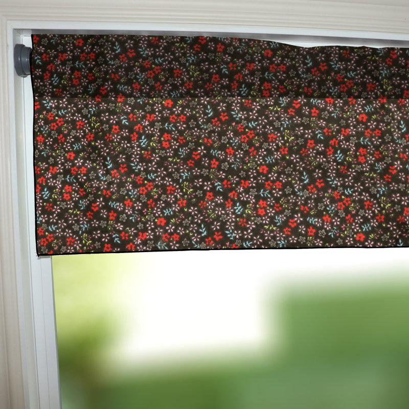 Small Flowers Allover Print Window Valance, 58" W x 14" L, Black