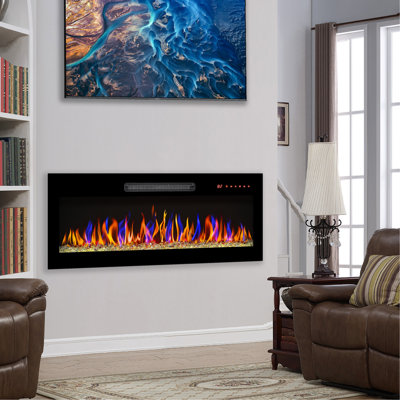 36" Wall Mounted Fireplace, Tempered Glass Front, 1400W Heat, 5 Settings Of Speed Fireplace 36 Inch, Brightness,