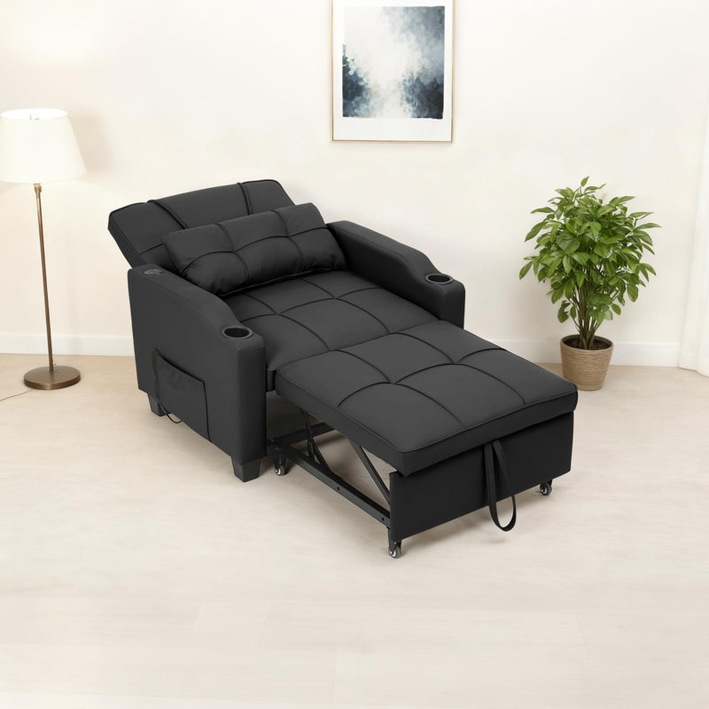 Canapé-lit convertible 4 en 1 avec canapé-lit, fauteuil inclinable avec massage par vibration, Noir