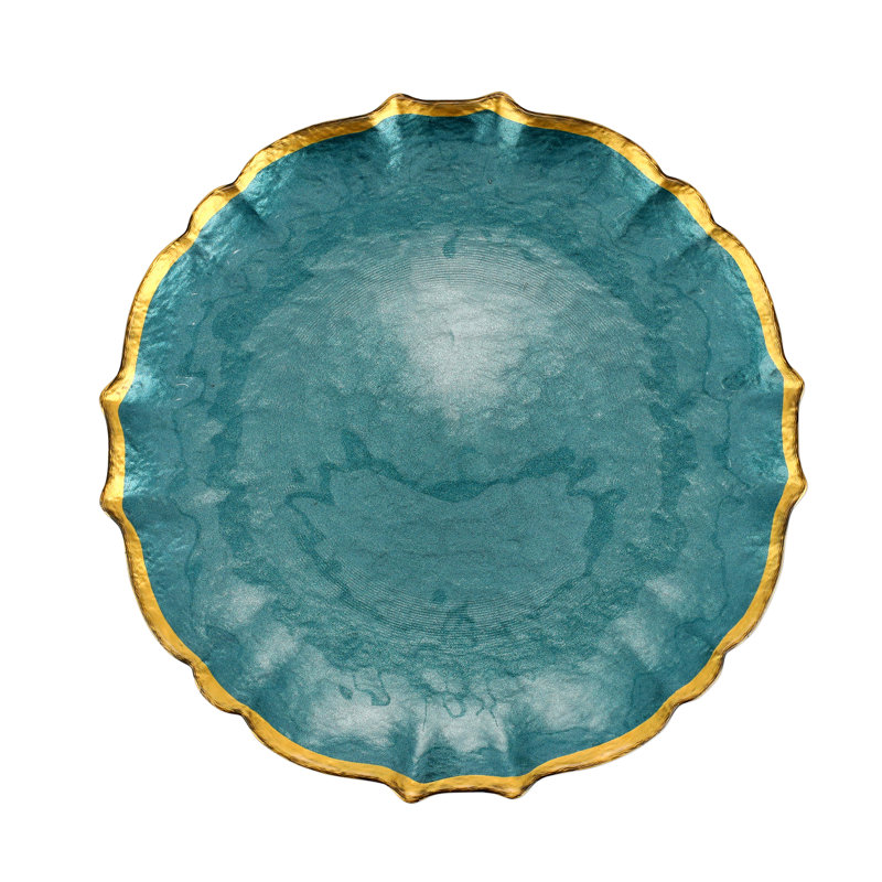 Assiette plate en verre baroque, Bleu sarcelle