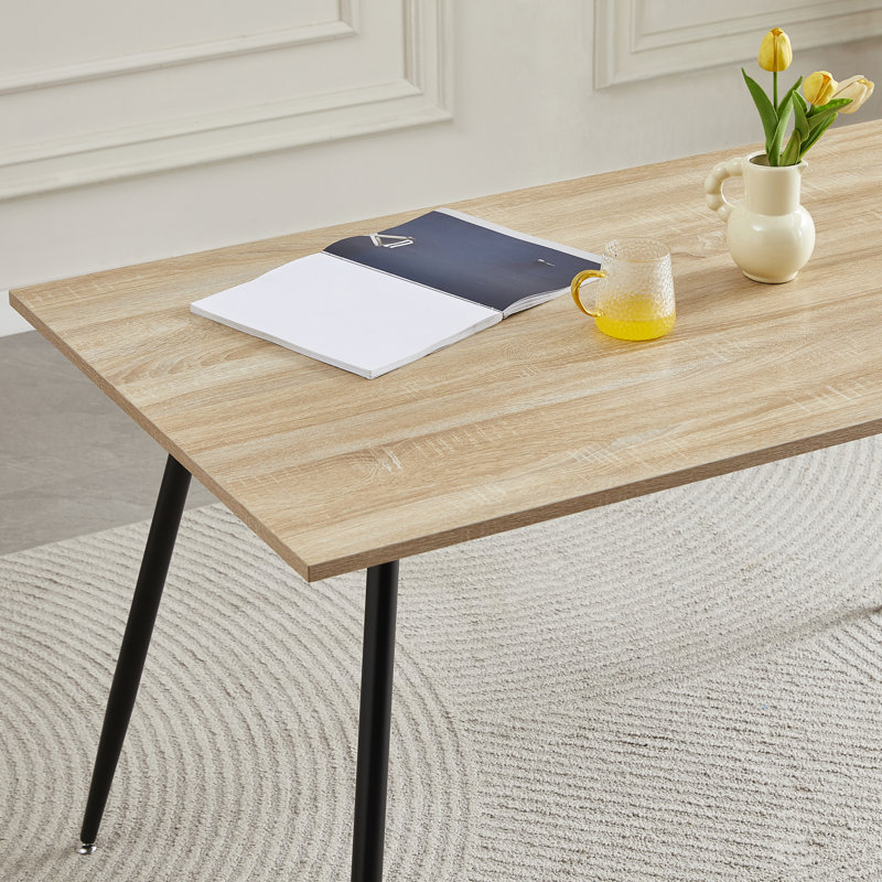 Table de salle à manger moderne 51,2 "avec plateau en bois et pieds en métal noir, Bois naturel