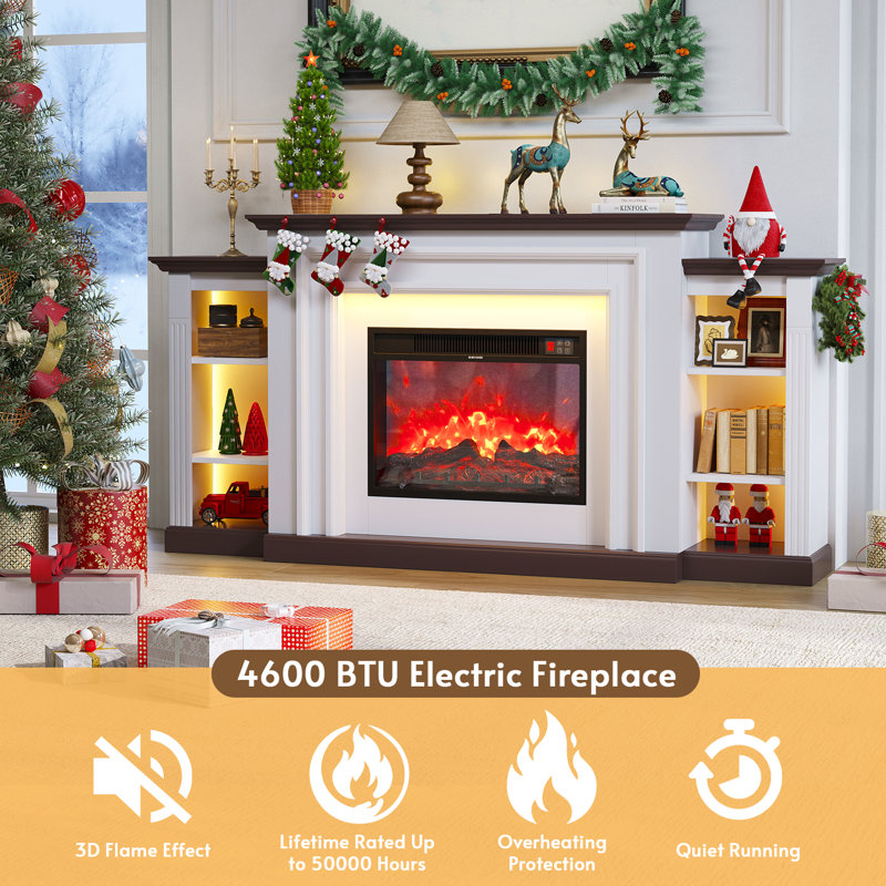72‘’ TV Stand  with Electric Fireplace Mantel & LED Lights - Holds TVs up to 80"