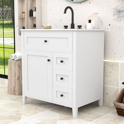 Meuble-lavabo en bois avec lavabo, 3 tiroirs et tablette réglable