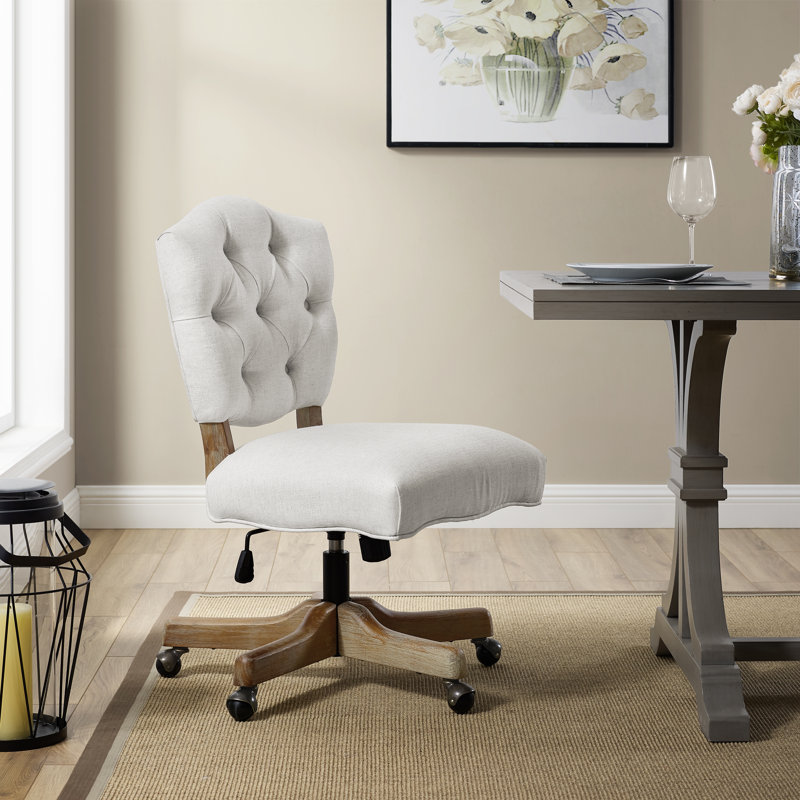 Asfia Adjustable Swivel Tufted Upholstered Task Chair, Off-White